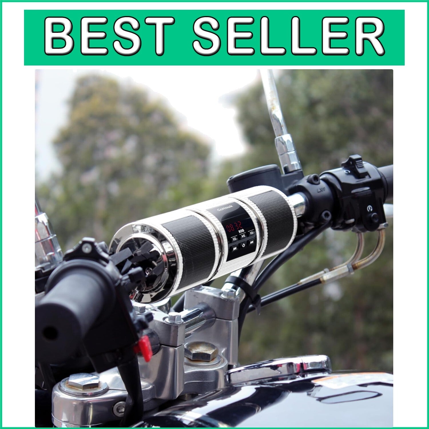 Dual 7/8-1.25 in. Handlebar Bluetooth Speakers with USB & FM for Adventure Bikes