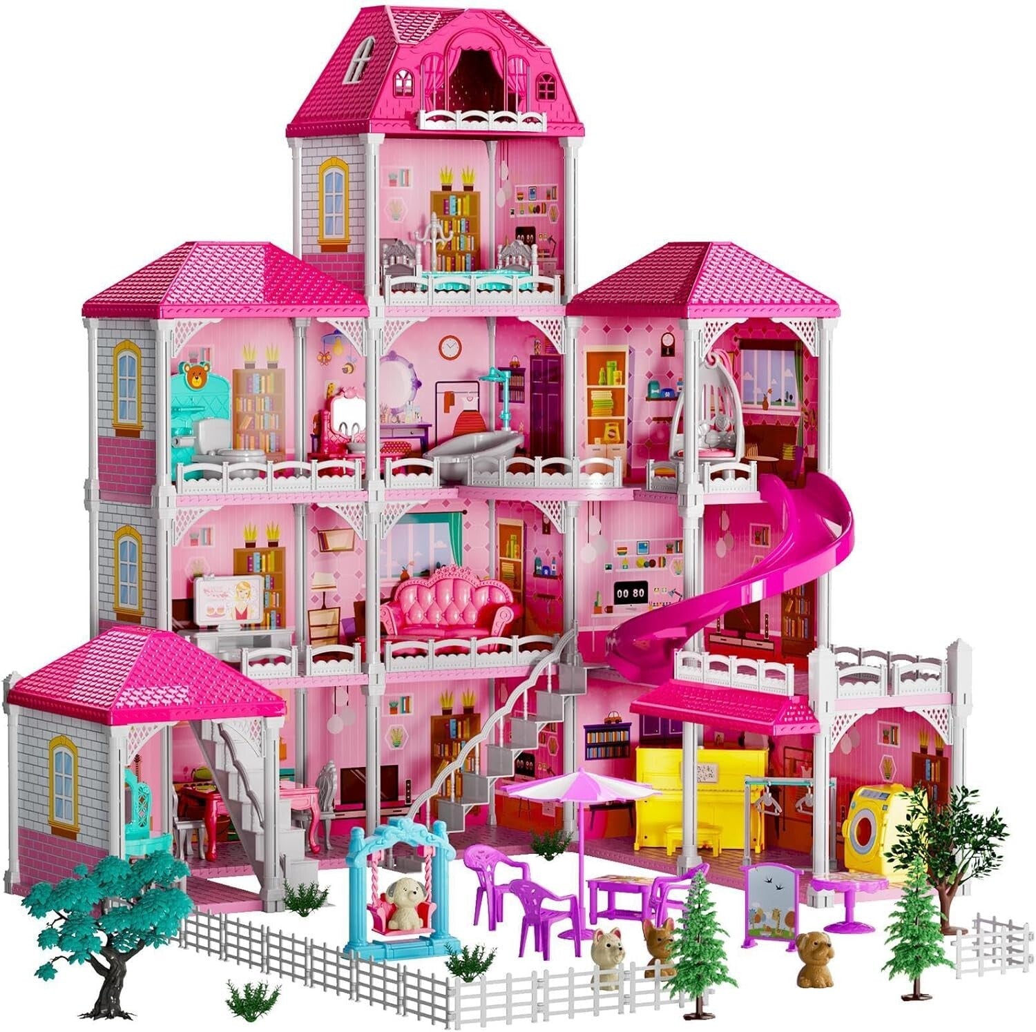 Creative 12-Room Dollhouse Playset with 2 Dolls & Furniture - Ideal Kids Gift