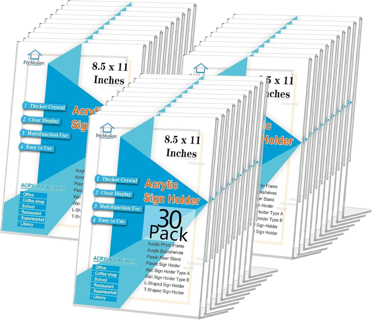 30 Pcs Slant Back Acrylic Sign Holder 8.5x11 - Durable Tabletop Display Stand