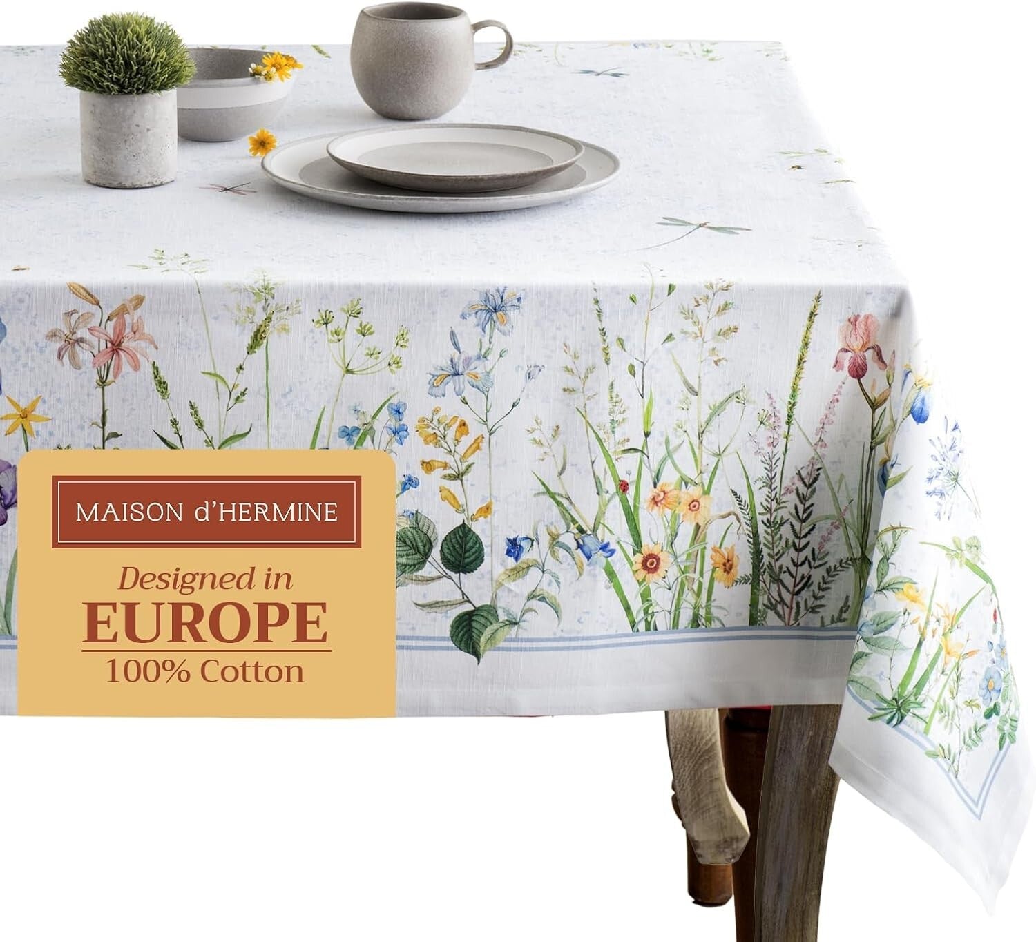 Elegant 100% Cotton Floral Tablecloth - 70 x 90 Inches, Perfect for Weddings
