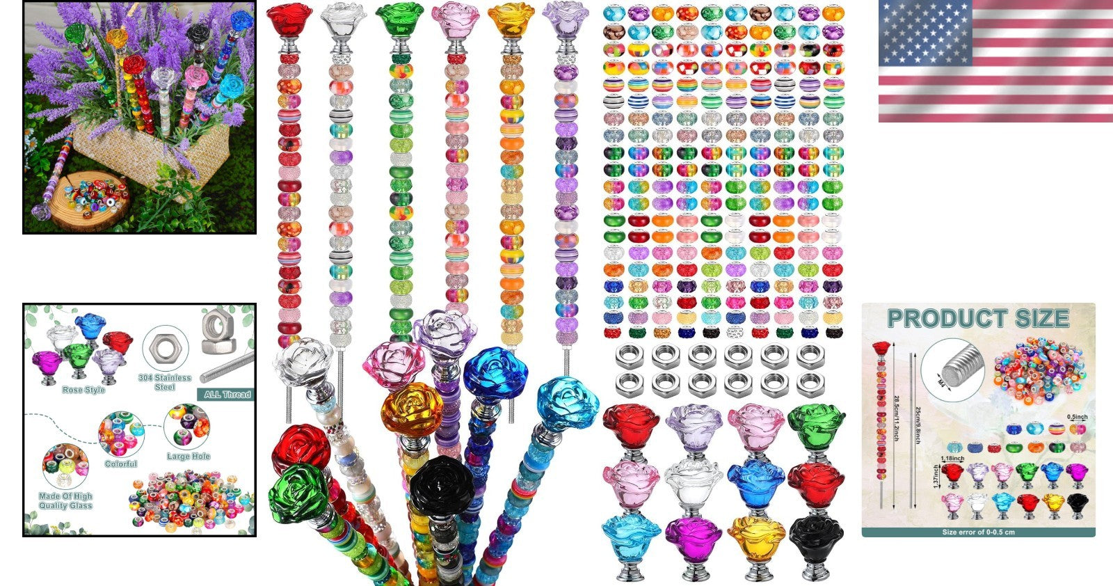 Elegant DIY Garden Decoration: 236 Pcs Beaded Stakes with Crystal Flower Tops
