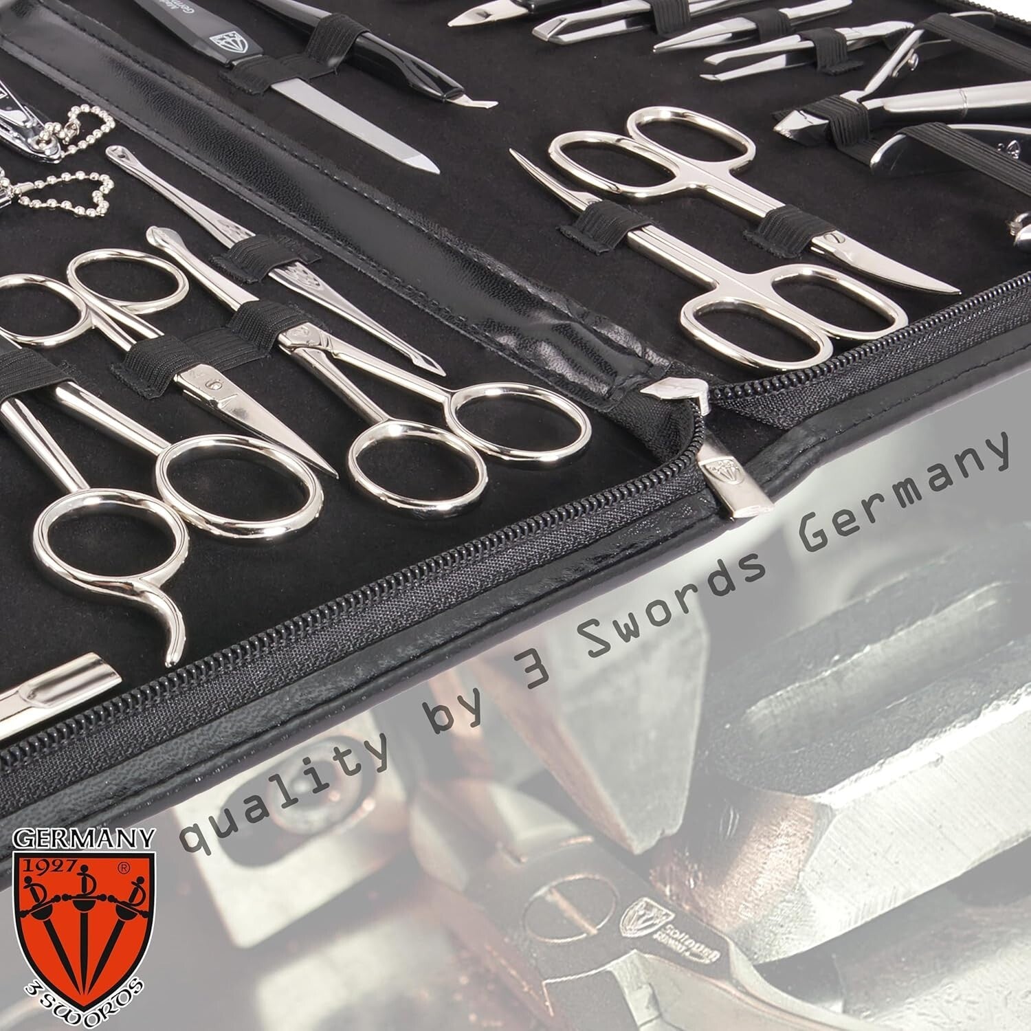 Luxury 23-Piece Nail Care Set with Professional Steel Implements in Leather Case