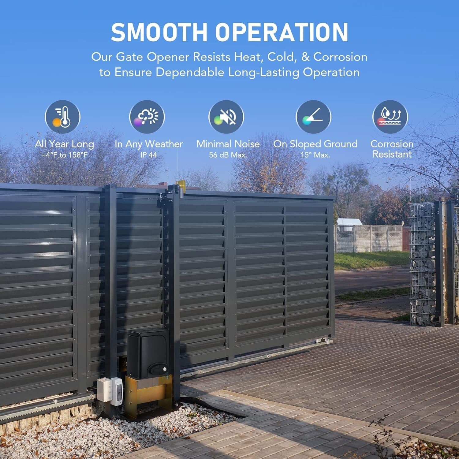 Automatic Electric Gate Opener Kit with App Control - 40 ft, 1400 lb Capacity