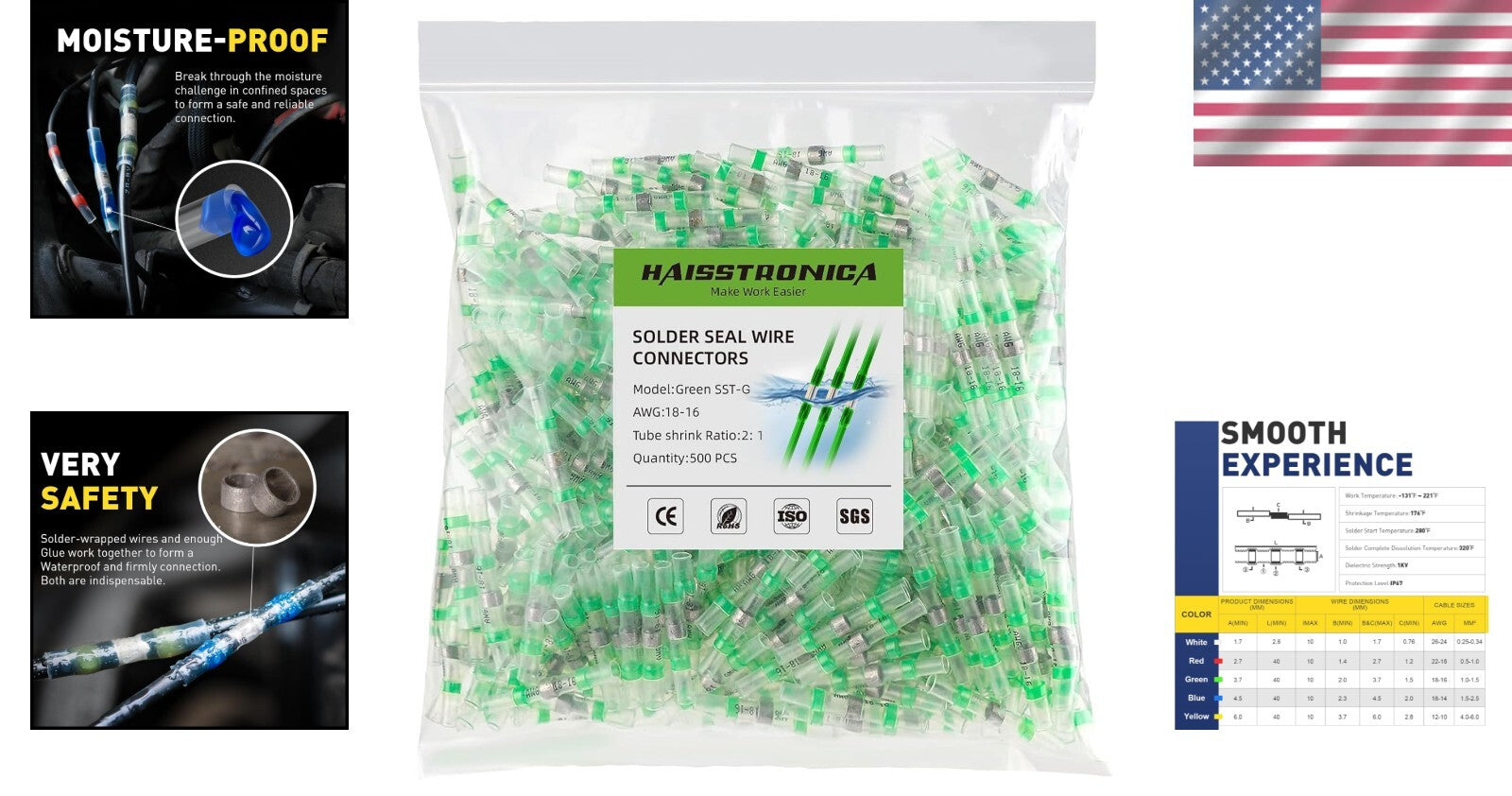 18-16 AWG Heat Shrink Butt Splice Connectors - 500PCS Weatherproof Solution