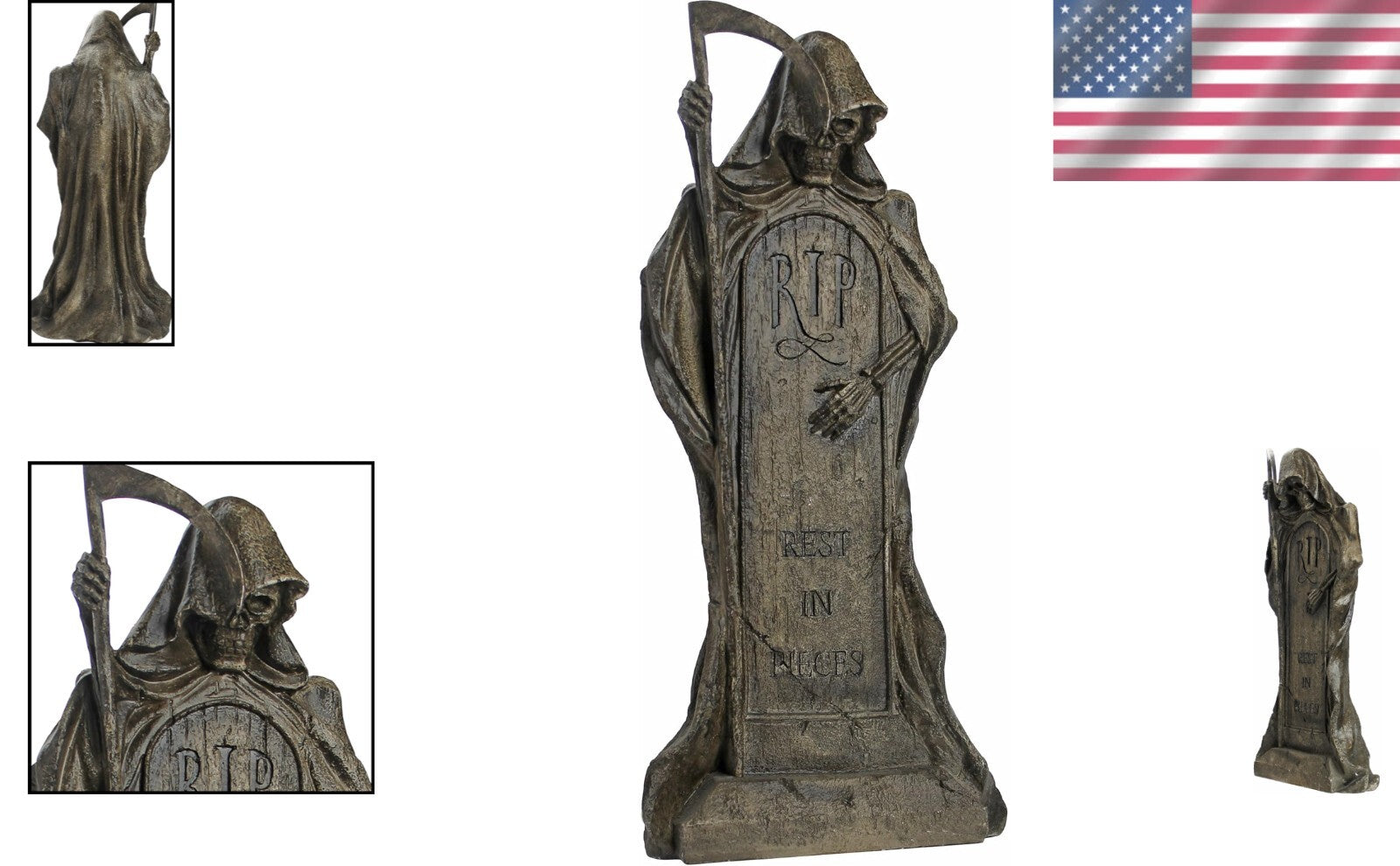 12" Tall Grim Reaper Statue - Lightweight Outdoor Tombstone for Spooky Displays
