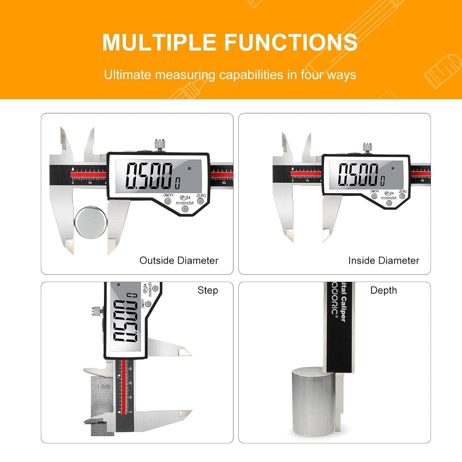 8-Inch Stainless Steel Digital Caliper - Extreme Accuracy with Large LCD Display