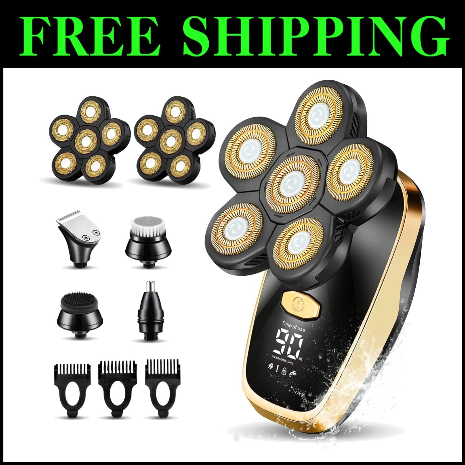 Rechargeable Rotary Electric Razor for Bald Men - Wet & Dry Grooming Made Easy