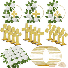 Load image into Gallery viewer, Complete Baptism Centerpiece Set: 12 Wooden Crosses, Floral Hoops &amp; Foam Roses