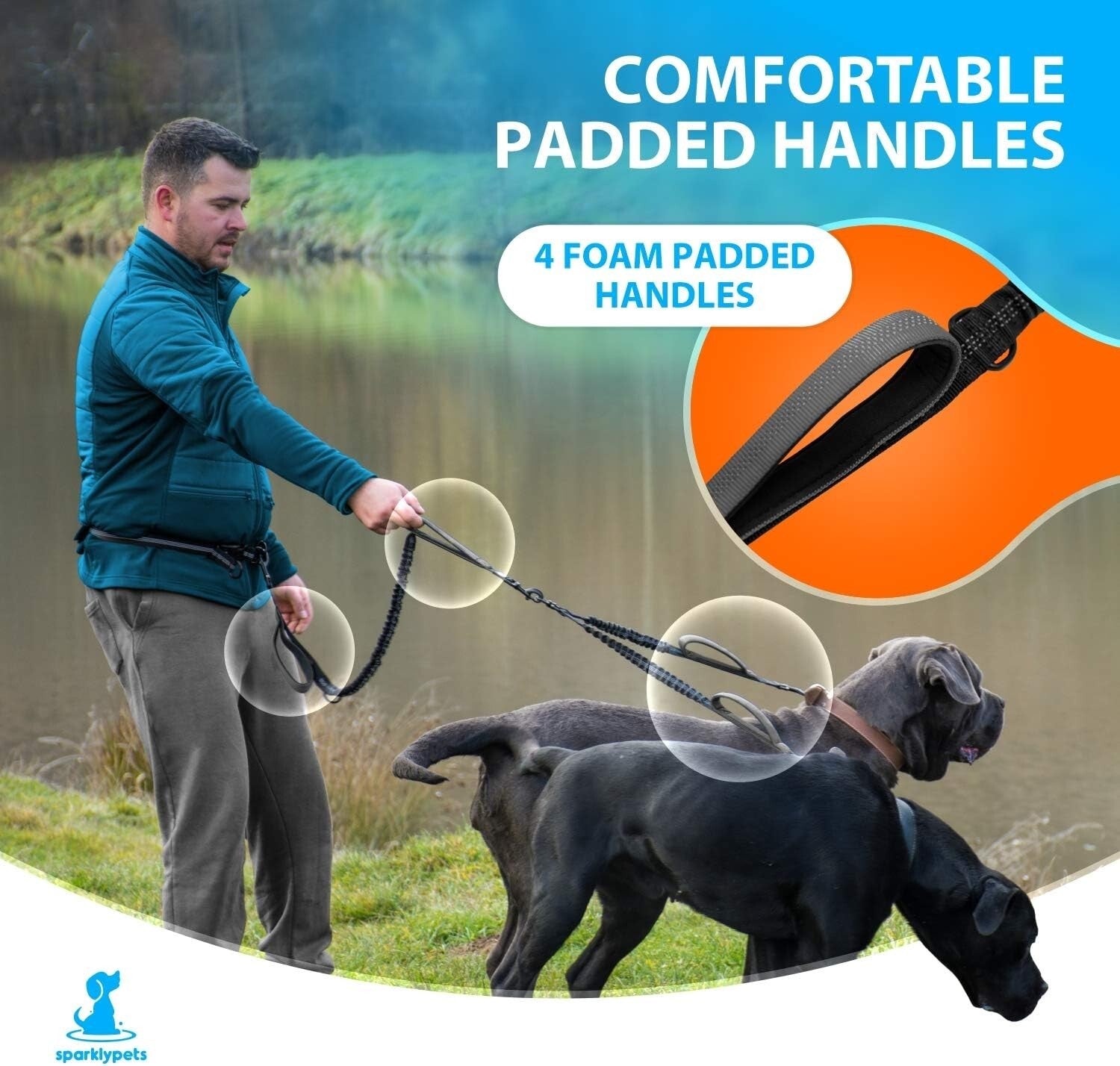 Durable Dual Dog Leash with Comfortable Padded Handles - Best for Medium/Large