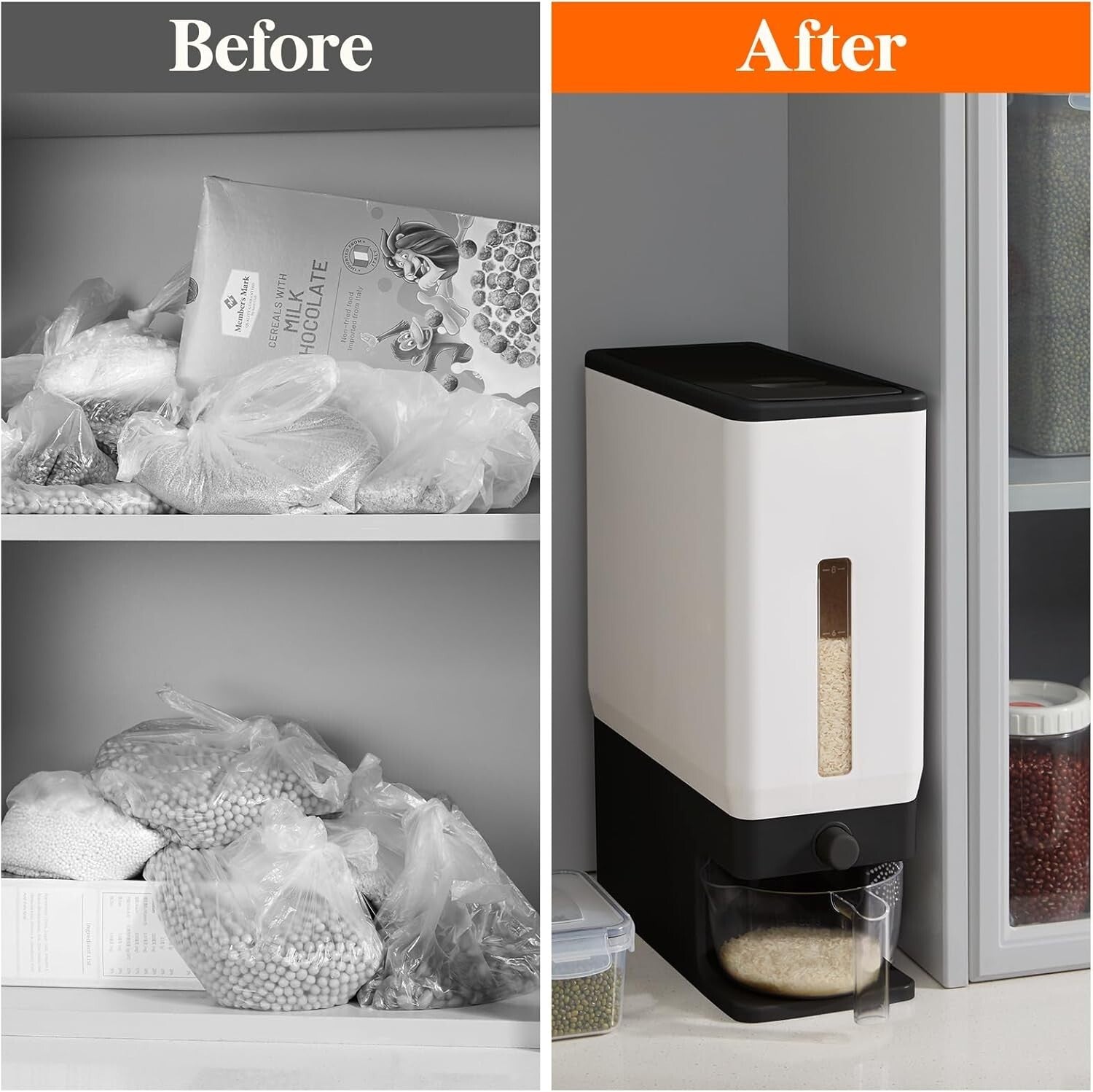 BPA-Free Grain Dispenser with Push-Button Seal - Ideal for Pantry Organization