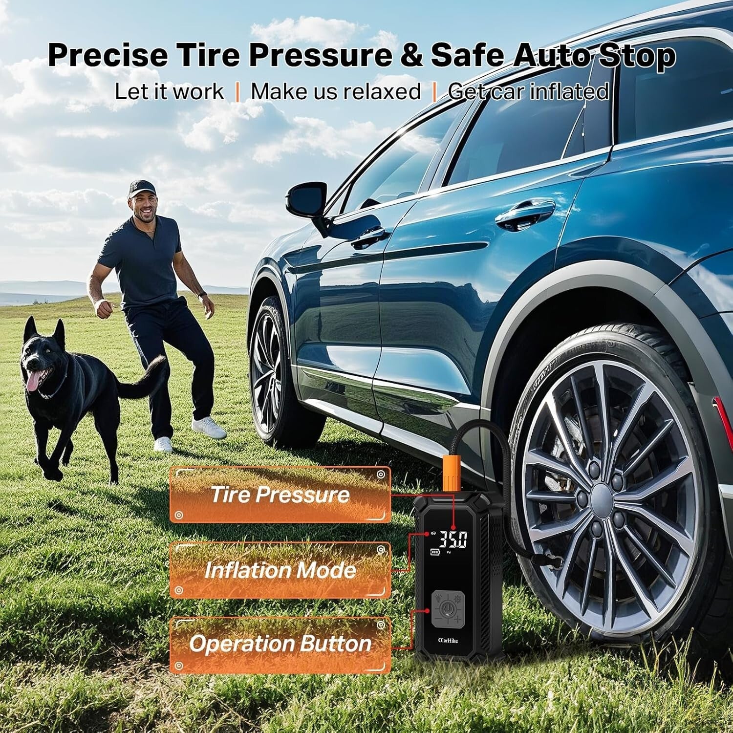 Fast Charging 9000mAh Cordless Tire Inflator with 5 Accessories and Storage Bag