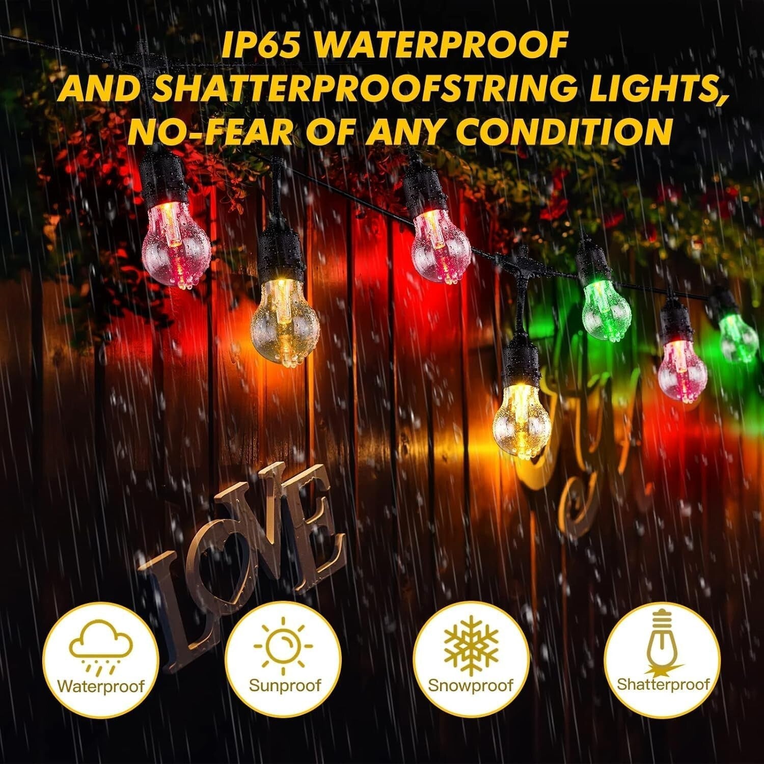 Dynamic Outdoor RGB String Lights - 8 Colors & USB Rechargeable Solar Panel