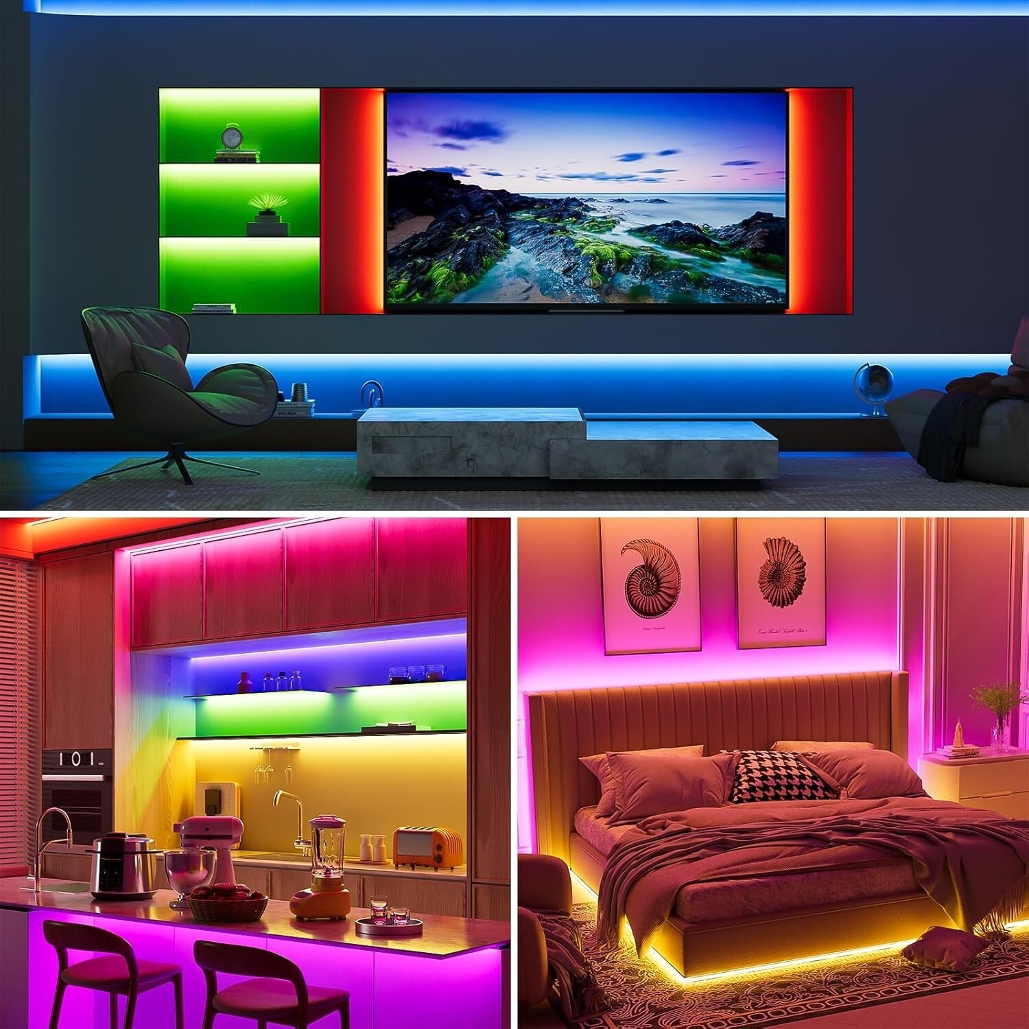 20ft RGB COB LED Strip Light - Voice Controlled, Dimmable, Smart Home Compatible