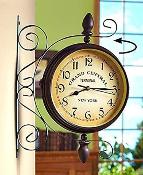 Chic 8-Inch Double-Sided Retro Station Wall Clock – Silent Wrought Iron Design