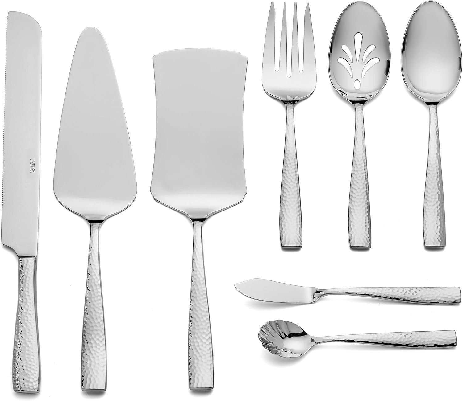 Elegant 8-Piece Hammered Stainless Steel Serving Utensil Set - Dishwasher Safe