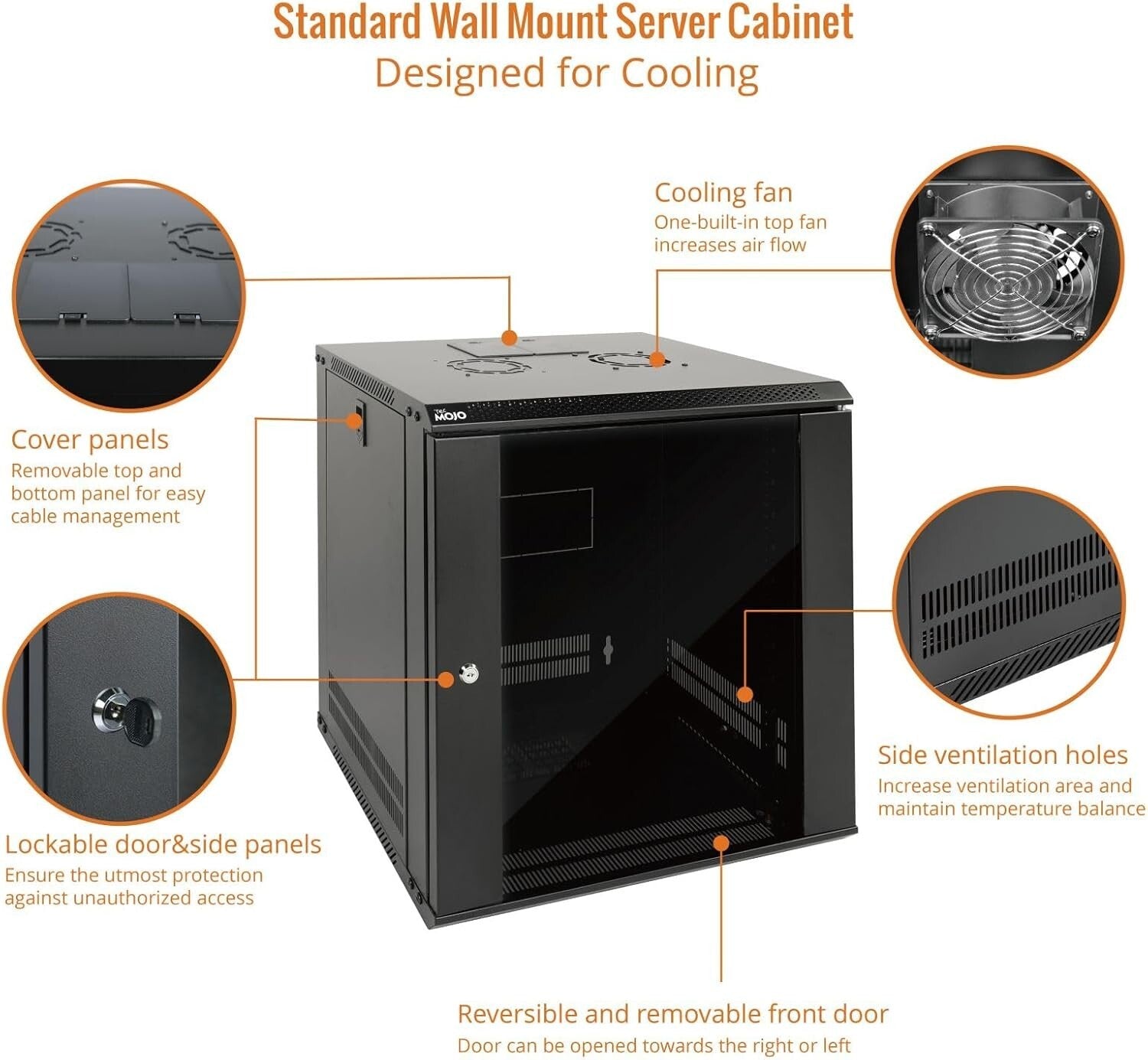 Versatile 12U Wall Mount Server Cabinet with Cooling Fan - Ideal for A/V Devices