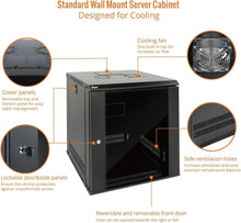 Load image into Gallery viewer, Versatile 12U Wall Mount Server Cabinet with Cooling Fan - Ideal for A/V Devices