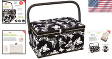 Load image into Gallery viewer, Charming Floral Sewing Basket with Interior Pocket &amp; Compartmental Tray - 11"x7"