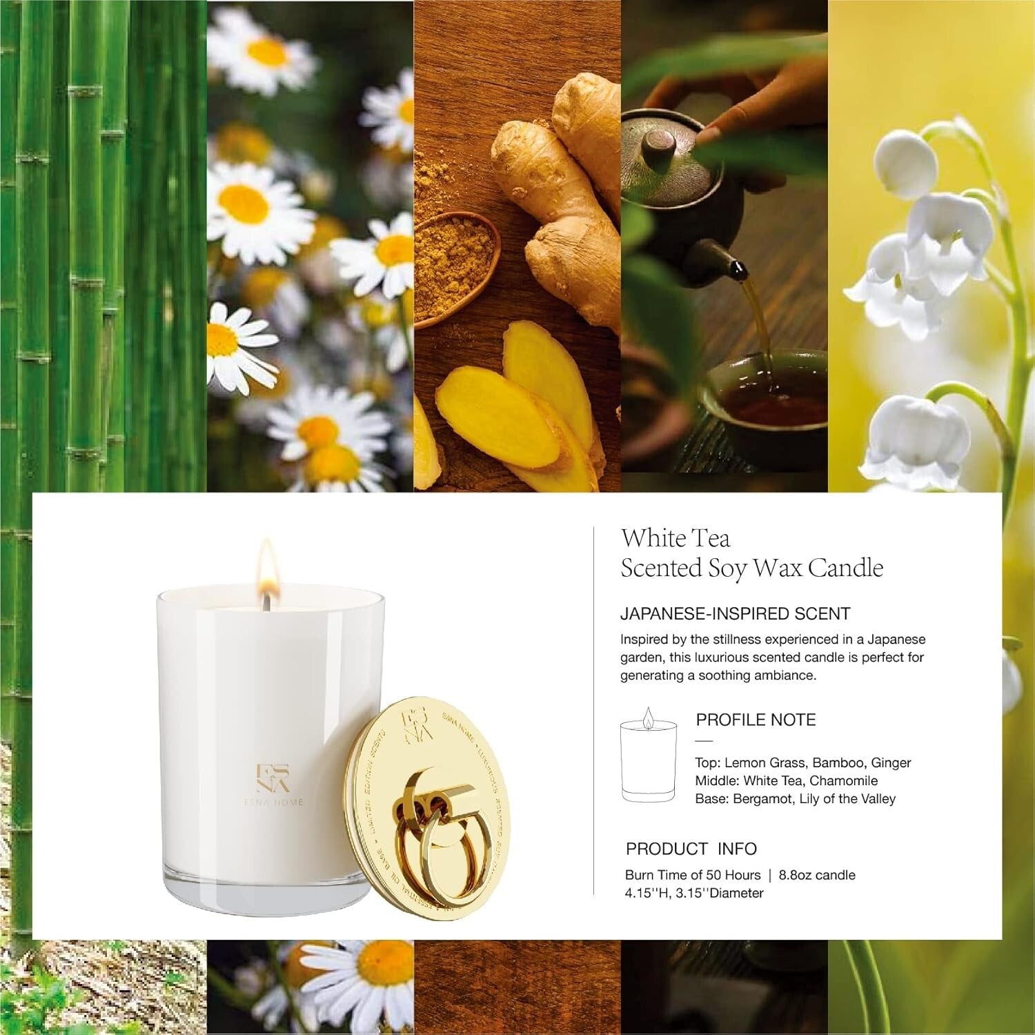 50+ Hour Lavender Scented Candle - Clean Burn Soy Wax for Mindful Relaxation