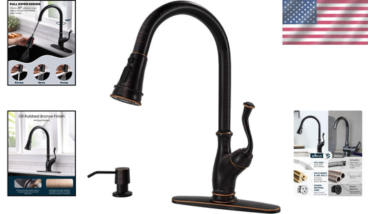 Elegant Oil Rubbed Bronze Kitchen Faucet with Pull-Down Sprayer & Soap Dispenser