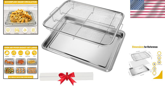 Deluxe 2-Piece Baking Set: Large Stainless Steel Air Fryer & Tray with Parchment
