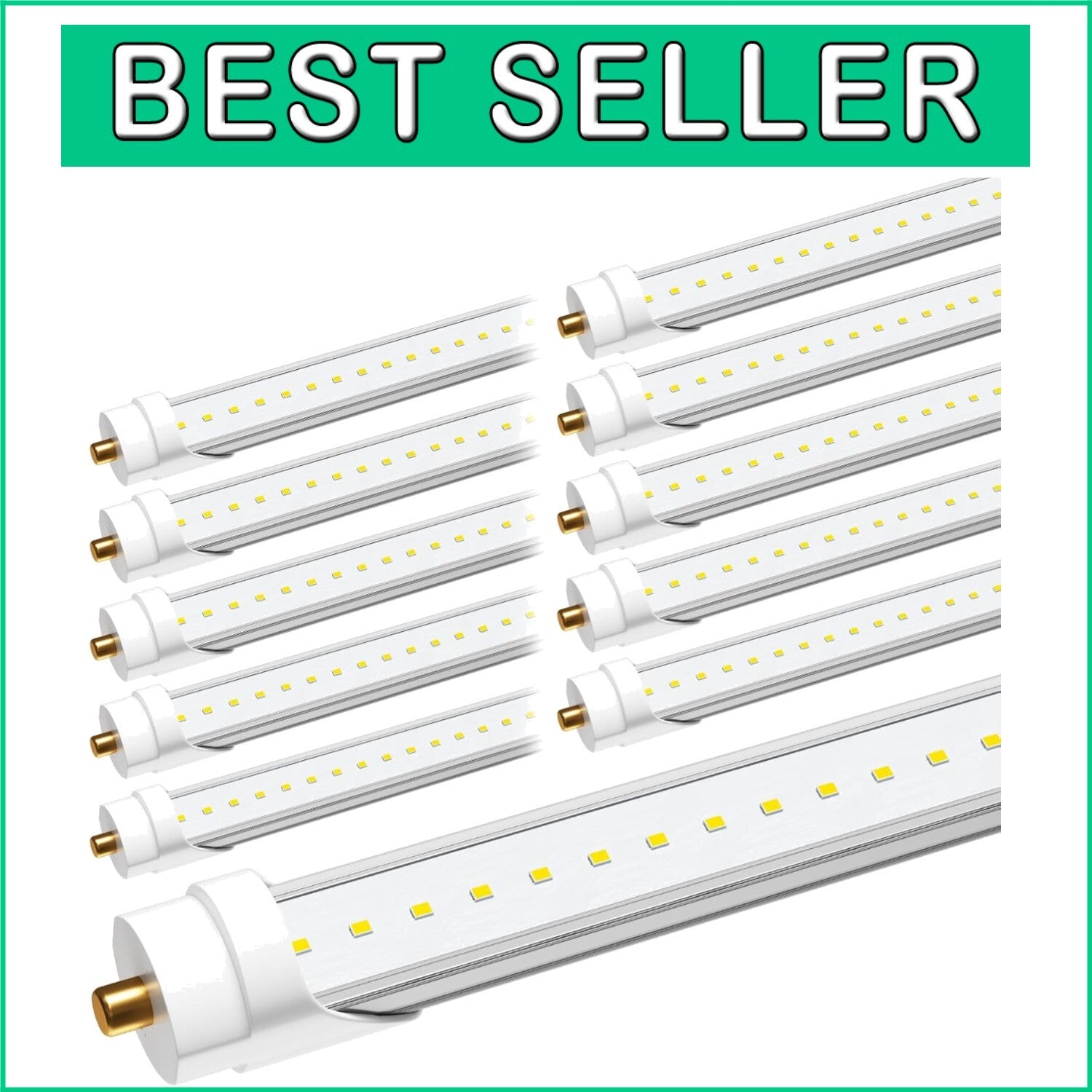 Efficient 8ft LED T8 Bulbs, 40W 4800LM, 6000K Clear Cover - Indoor Use 10 Pack