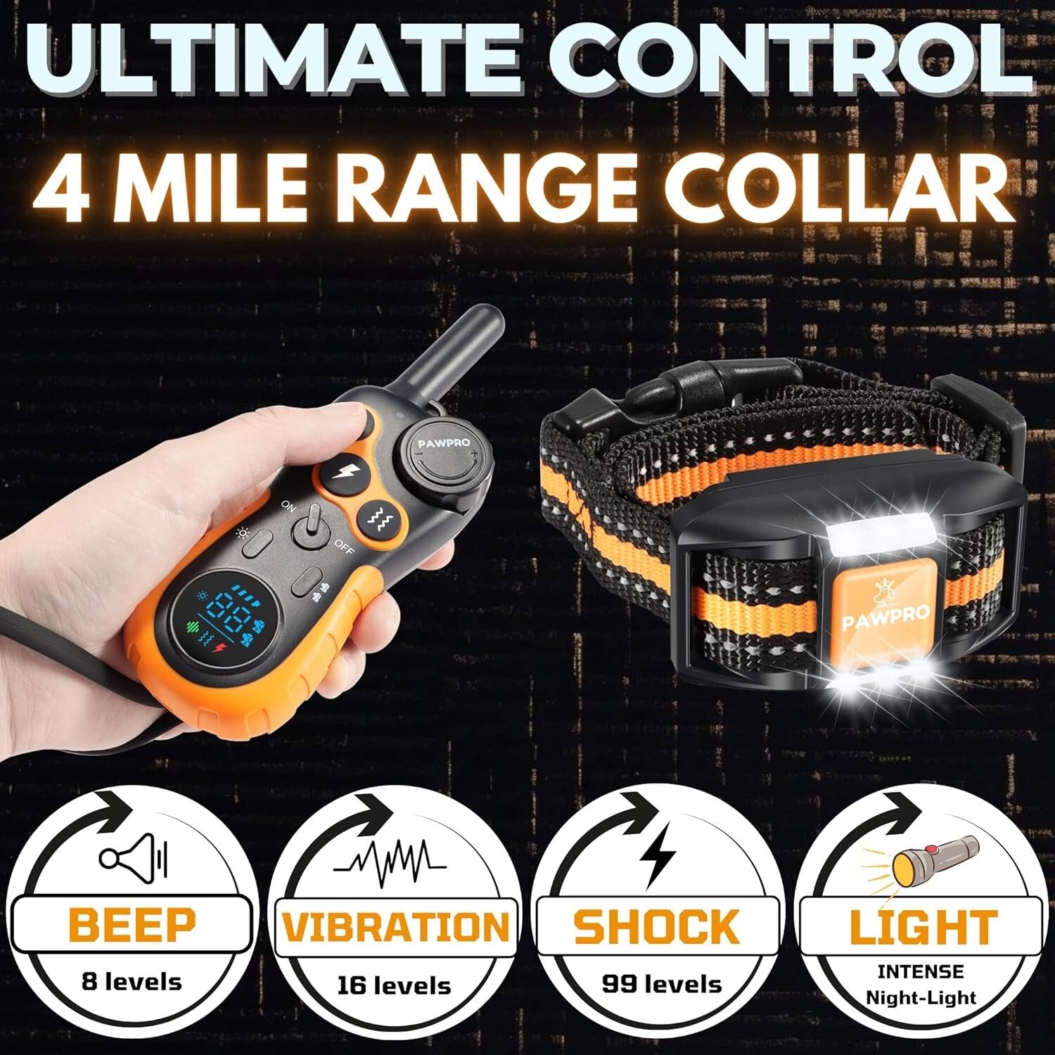 Rechargeable Dog Shock Collar - 4-Mile Range & Beep, Vibration, Shock Modes