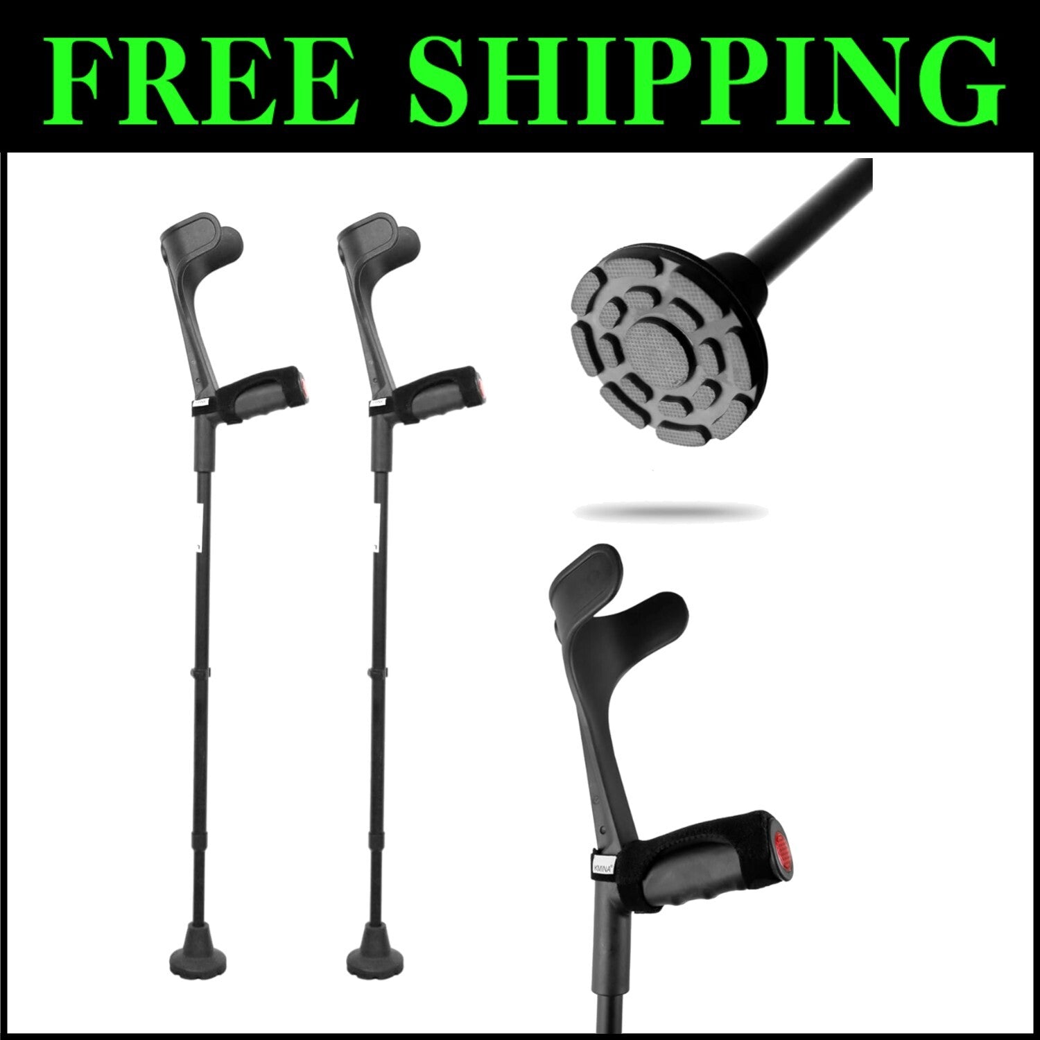 Pack of 2 Durable Aluminum Forearm Crutches - Adjustable Height & Non-Slip Tips