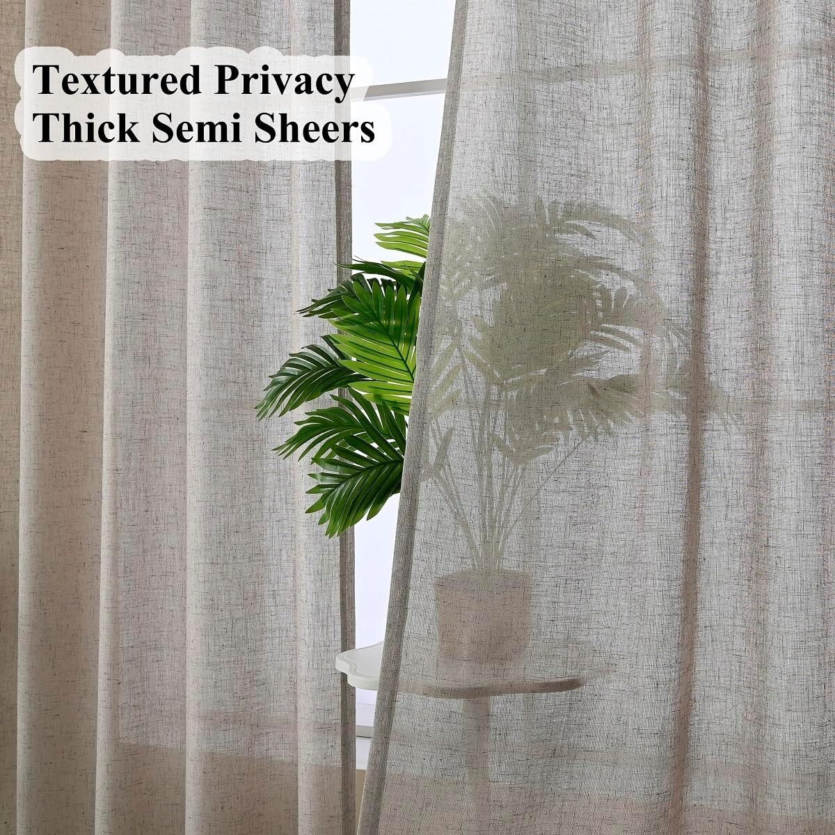 102-Inch Dark Taupe Faux Linen Custom Curtains - Rustic Sheer Drapes, 2 Panels