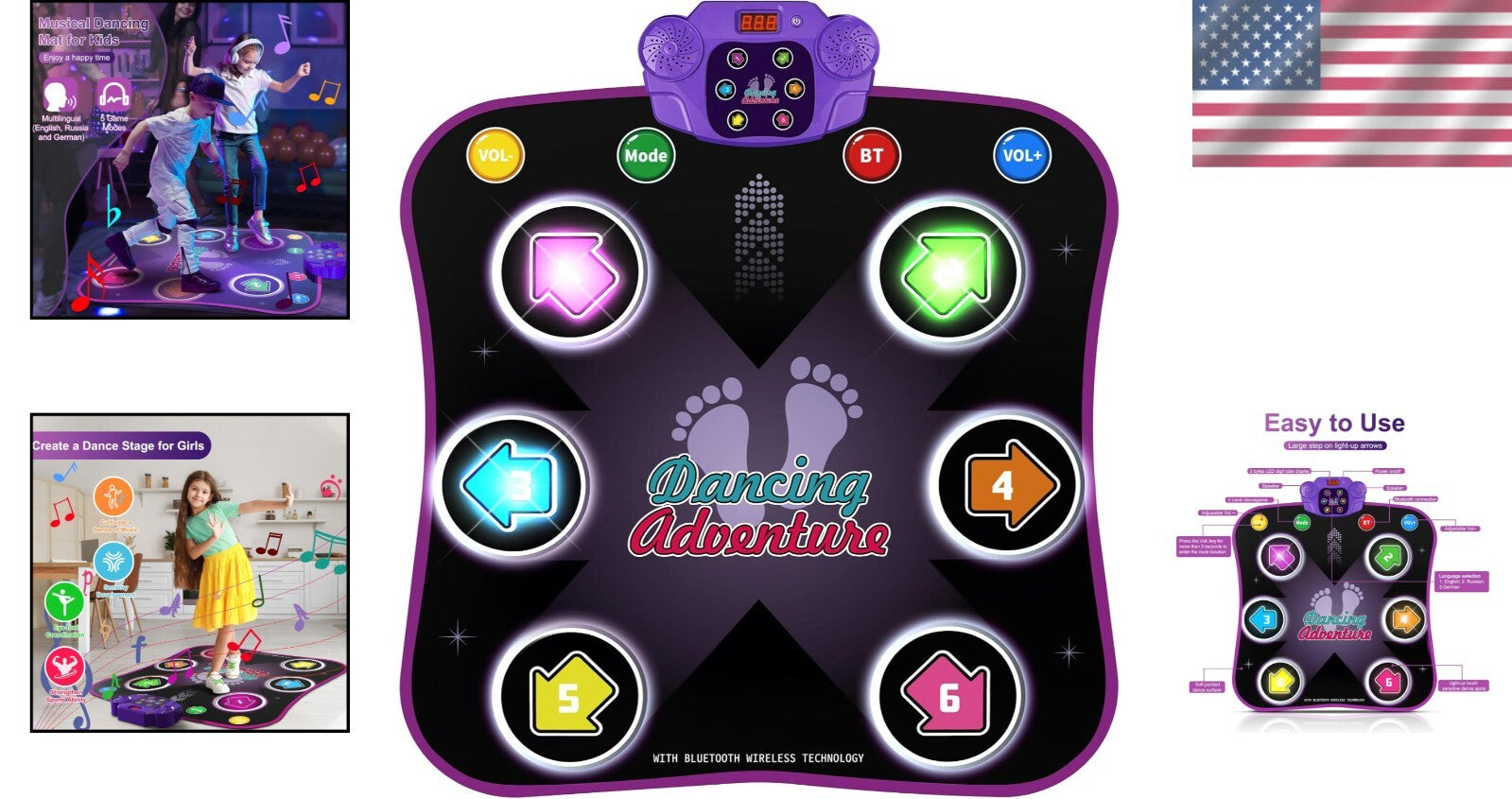 Non-Slip Dance Mat for Kids 3-12 - Boost Coordination & Fun with Bluetooth!