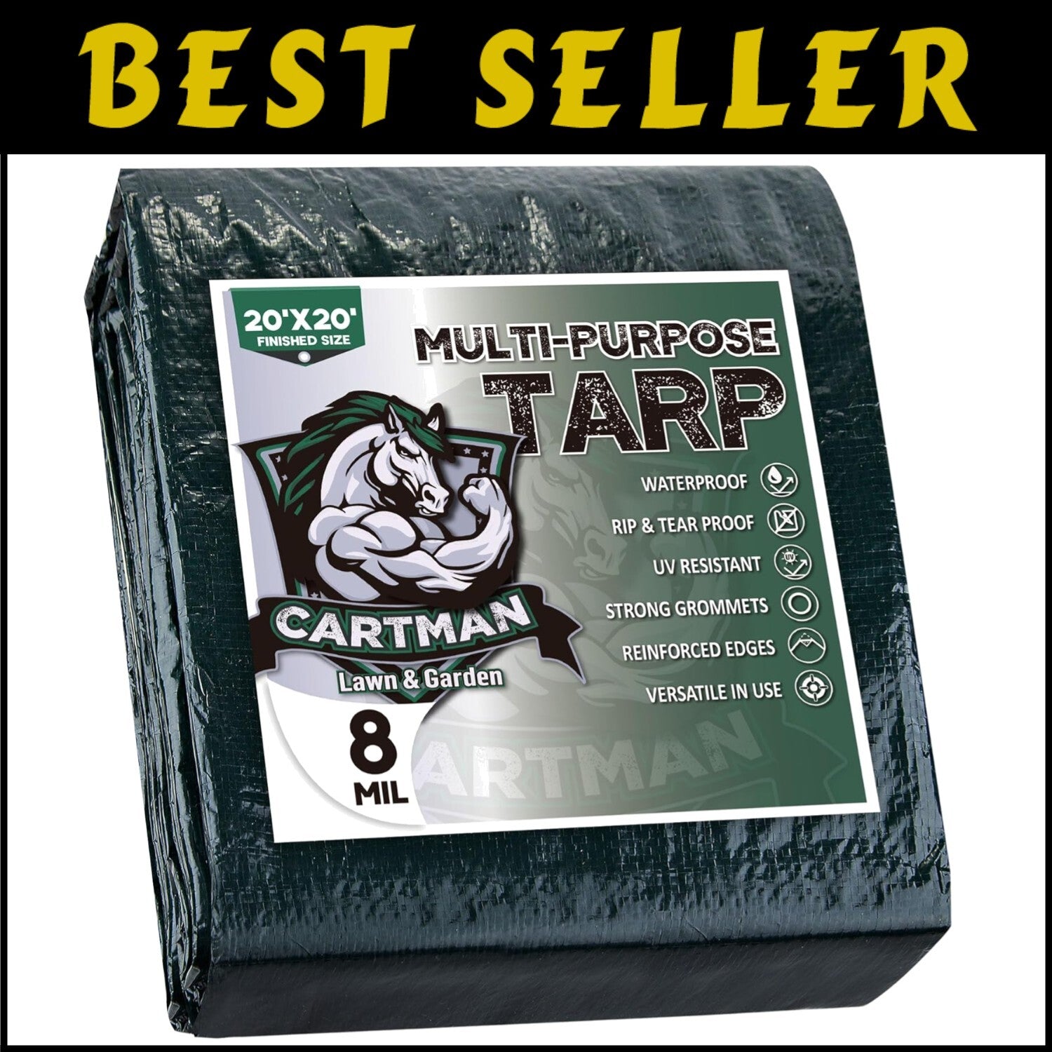 20' x 20' Heat-Sealed Waterproof Tarp - 8 Mil Thickness for Outdoor Use