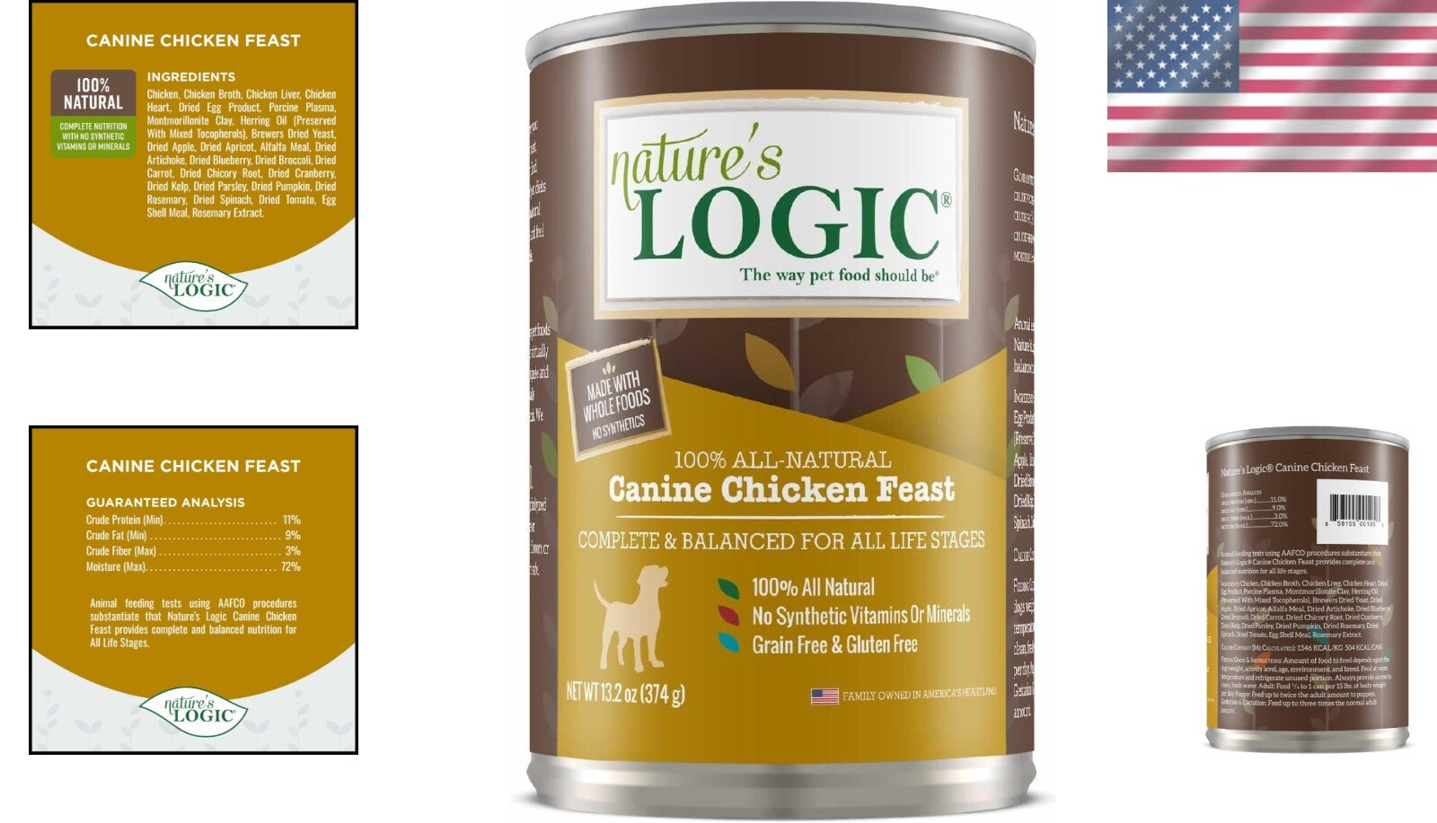 High Protein Grain-Free Dog Food - 12 Natural Chicken Cans for All Breeds