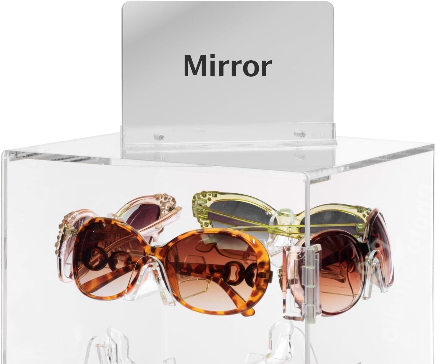 Elegant 24-Pair Acrylic Sunglass Organizer with Mirror - Stylish Eyewear Stand