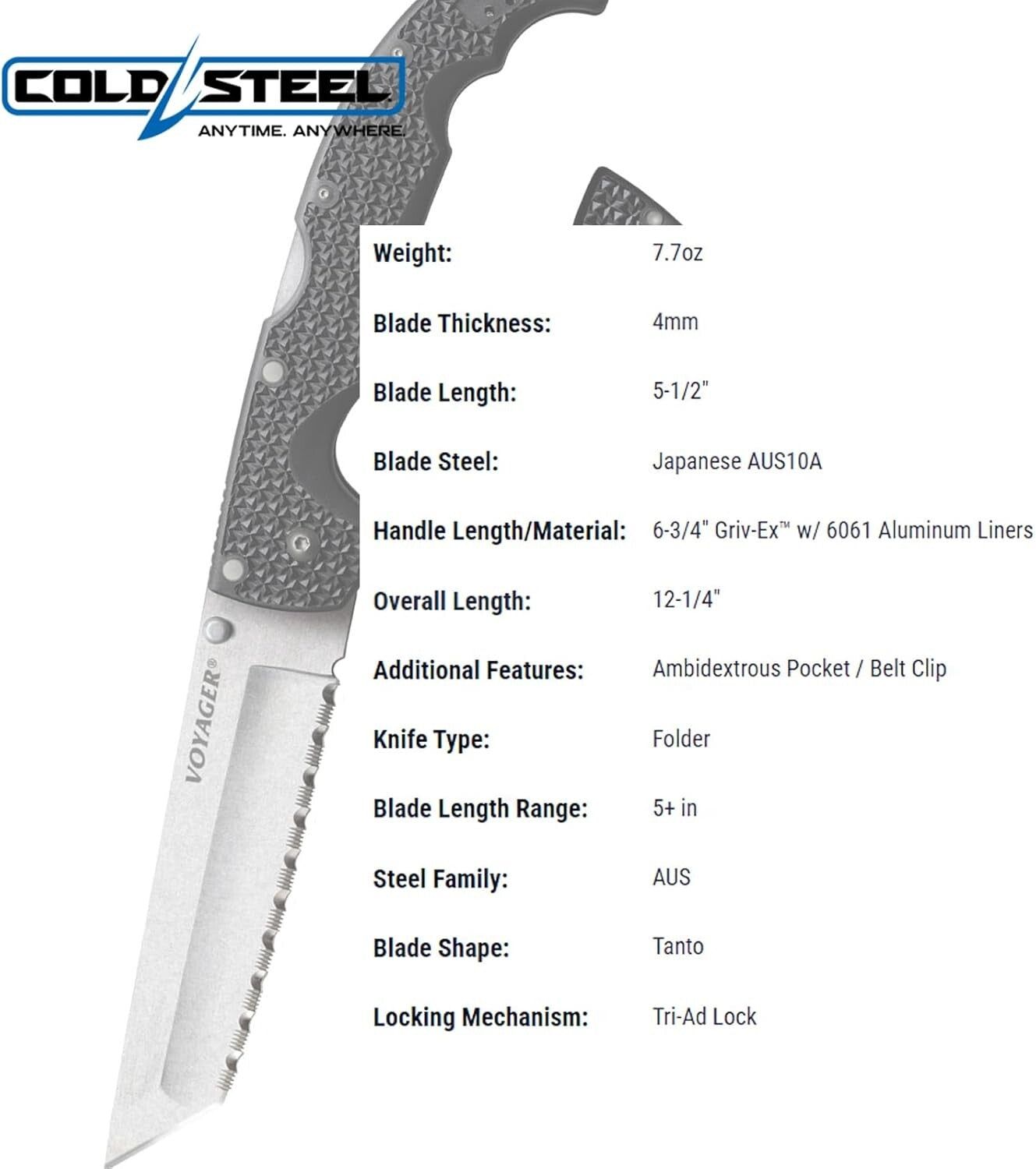 Durable XL Voyager Folding Knife with Serrated Tanto Blade for Everyday Carry