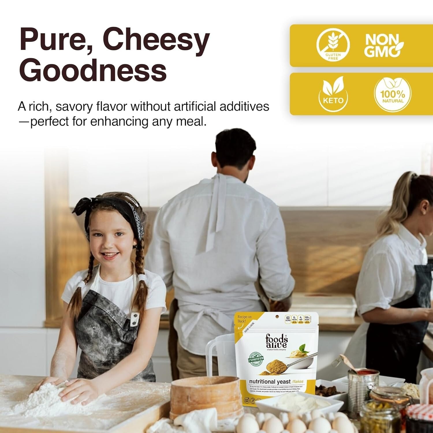 Non-Fortified Vegan Cheese Powder – 2 lbs Nutritional Yeast Flakes, Gluten-Free