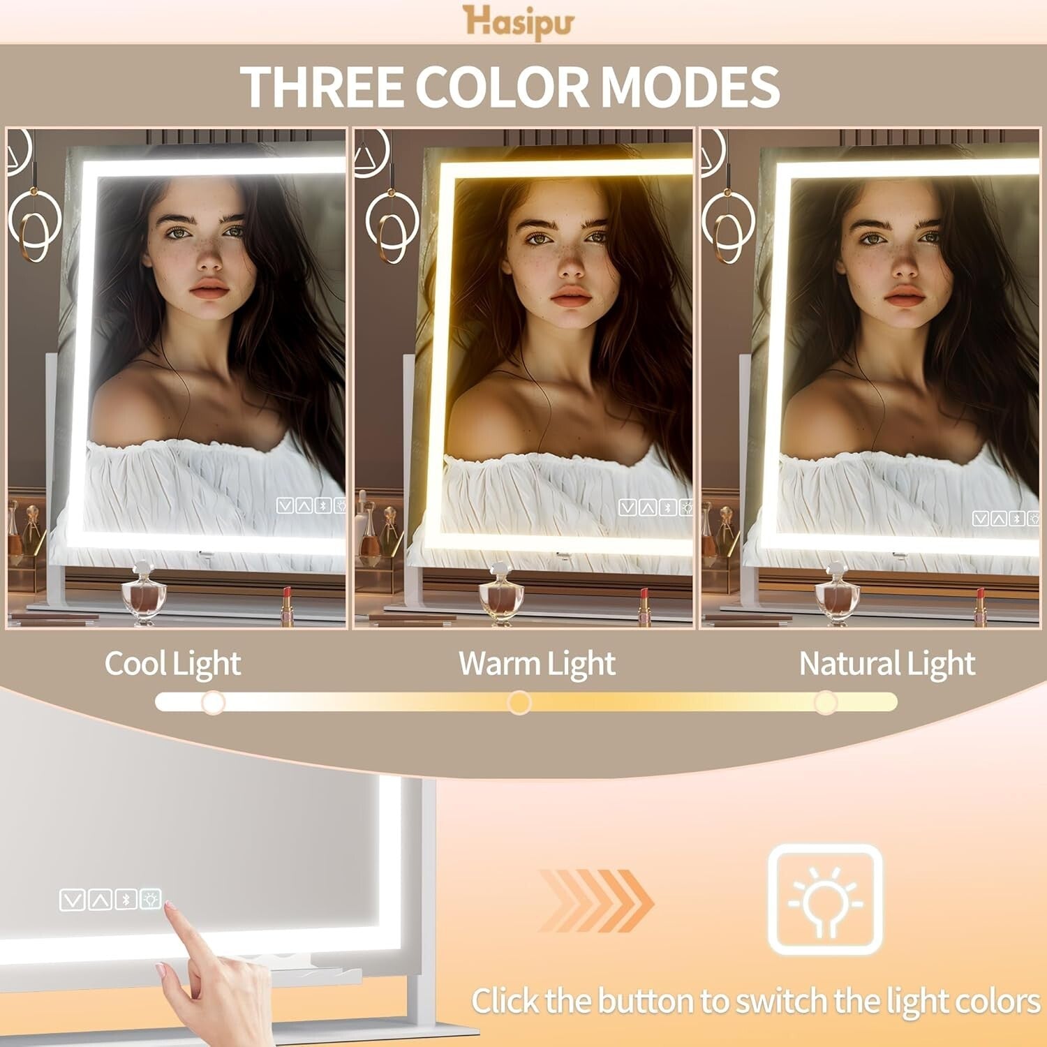 Dimmable 36x24 Vanity Mirror with 10X Magnification & Color Adjustable Lighting