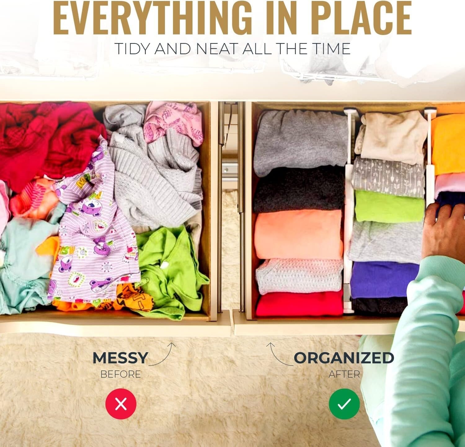 4-Pack Adjustable Deep Drawer Dividers - Expandable 13-22" for Home Organization