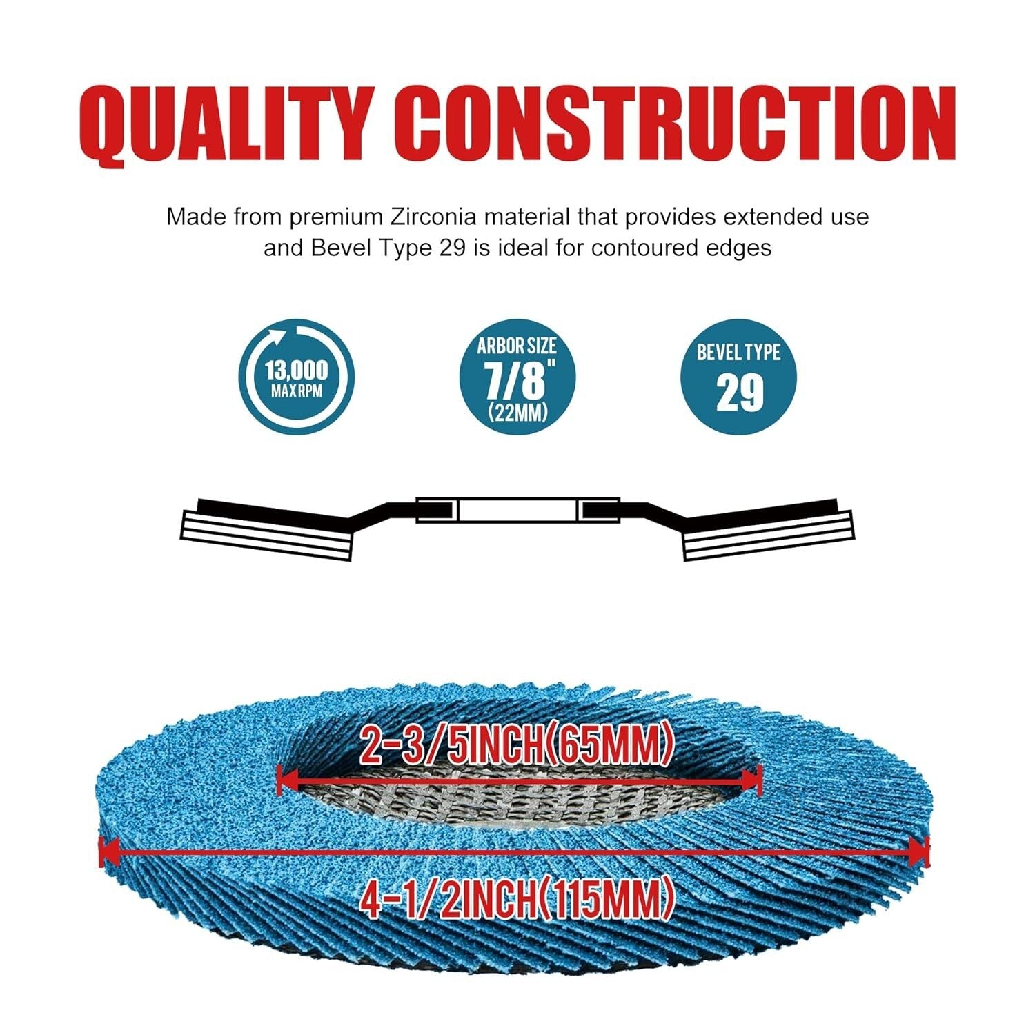 Premium 4 1/2 x 7/8-Inch Zirconia Flap Discs - Type 29 for Professional Grinders