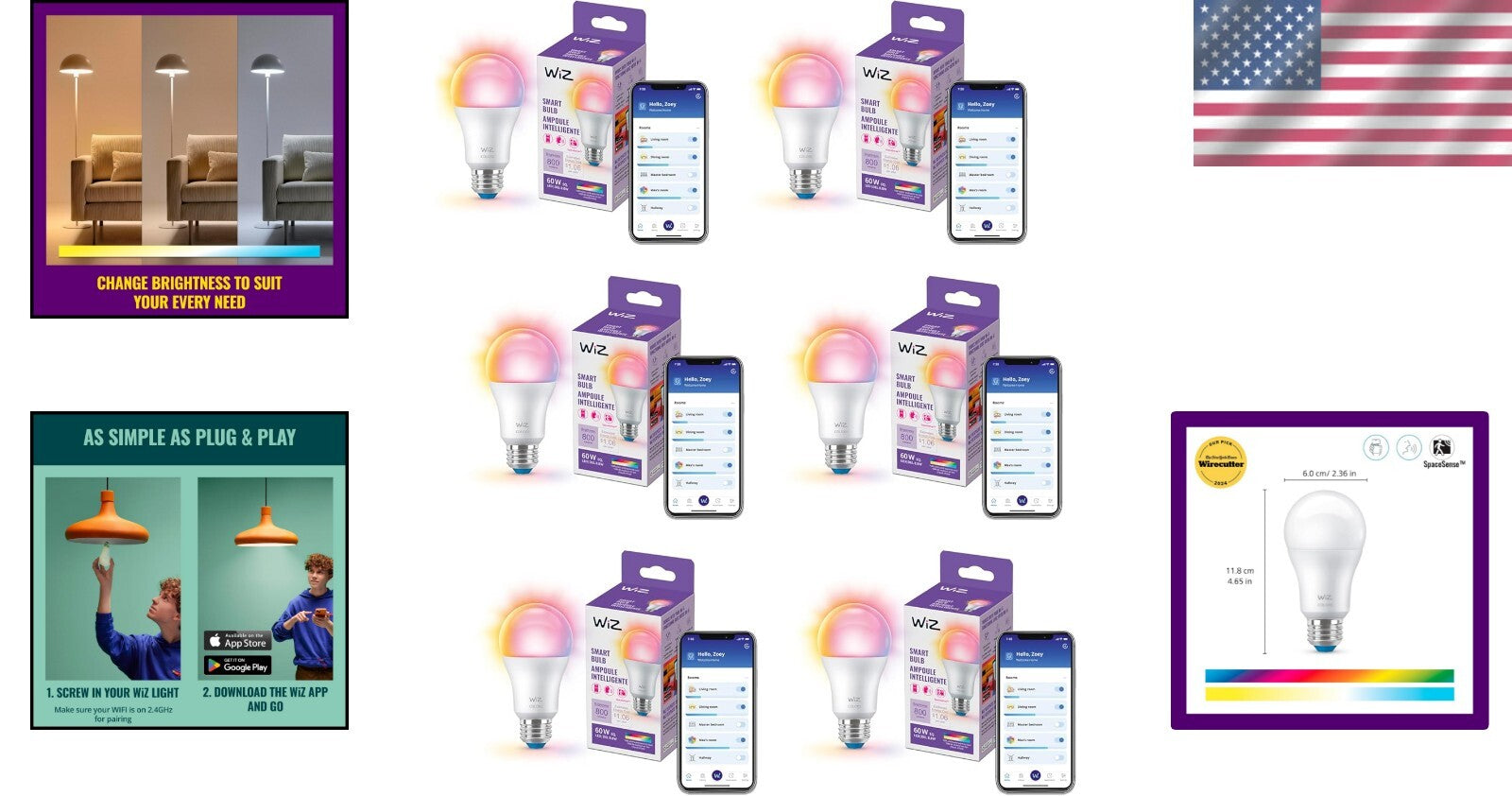Energy Efficient 60W A19 LED Smart Bulbs - 6 Pack with Matter Compatibility