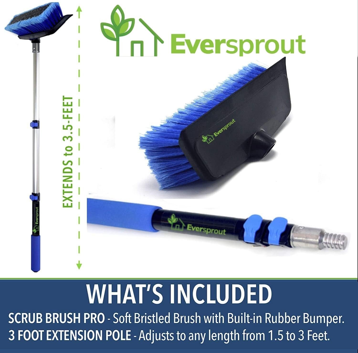 Versatile 5-to-3 Foot Scrub Brush with Non-Slip Grip - Perfect for All Surfaces