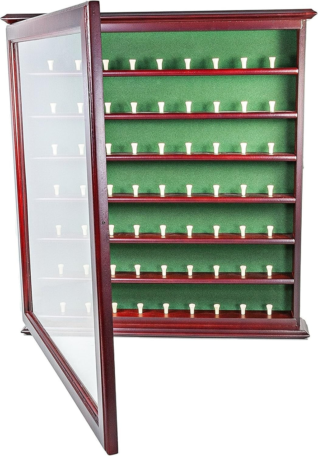 Elegant Mahogany Ball Cabinet with Acrylic Door - Wall Mount for 63 Golf Balls