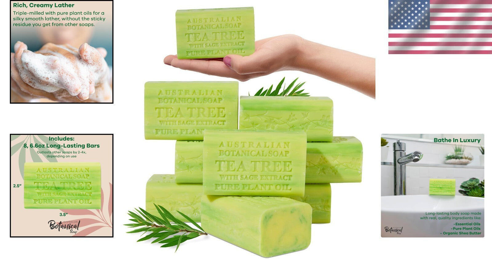 Triple Milled 6.6 OZ Tea Tree Soap with Sage Extract – Long-Lasting Luxury Bars