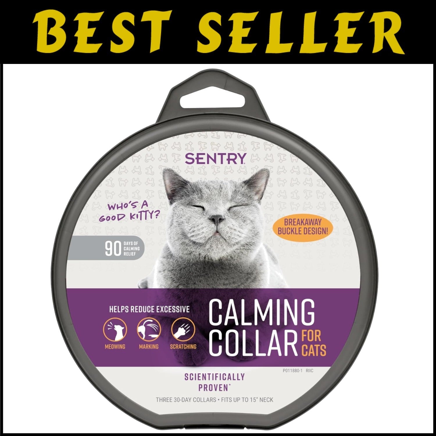 Purple Calming Collar for All Cats - Reduces Stress & Unwanted Behavior, 3 Count