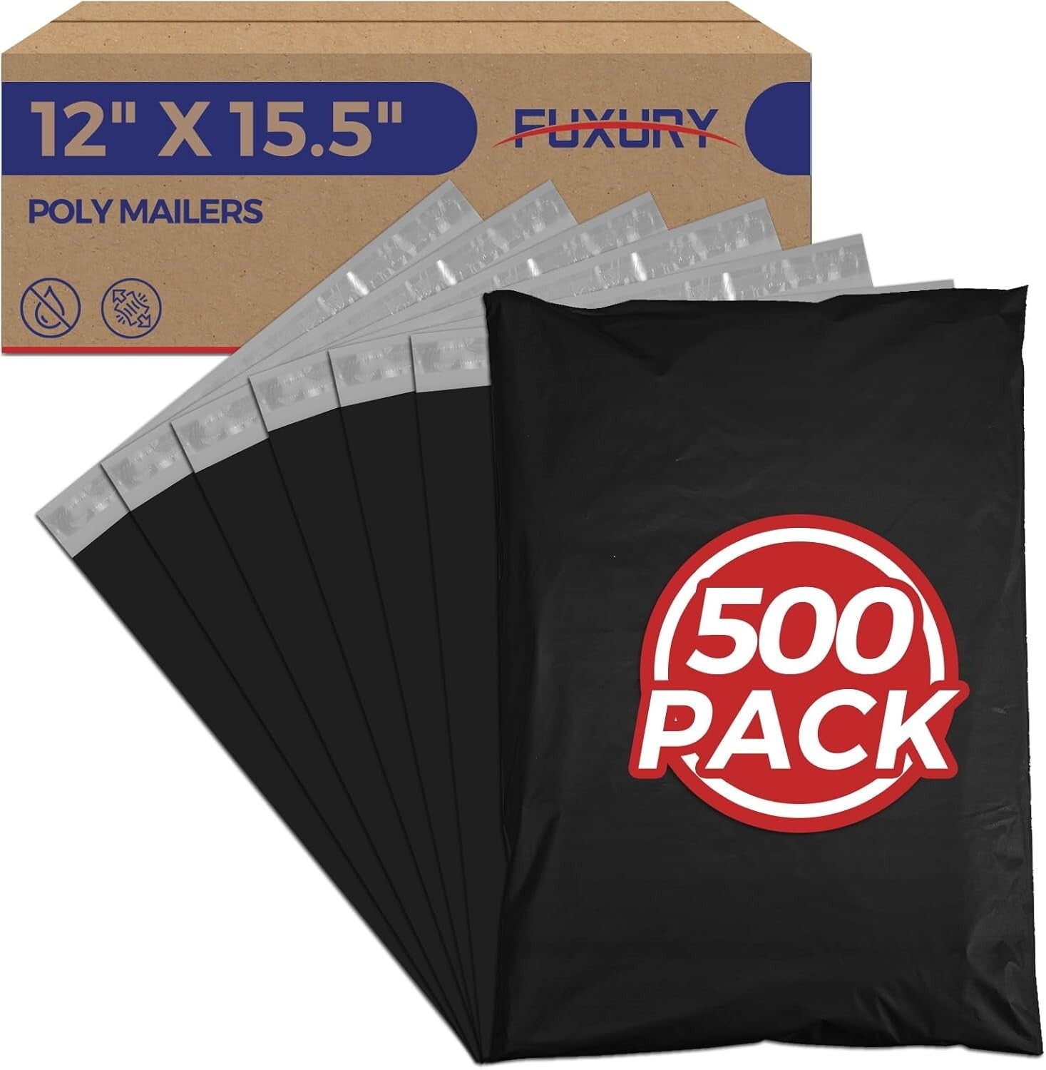 500 Bulk Poly Mailers 12x15.5'' - Strong Self-Sealing Shipping Bags for Business