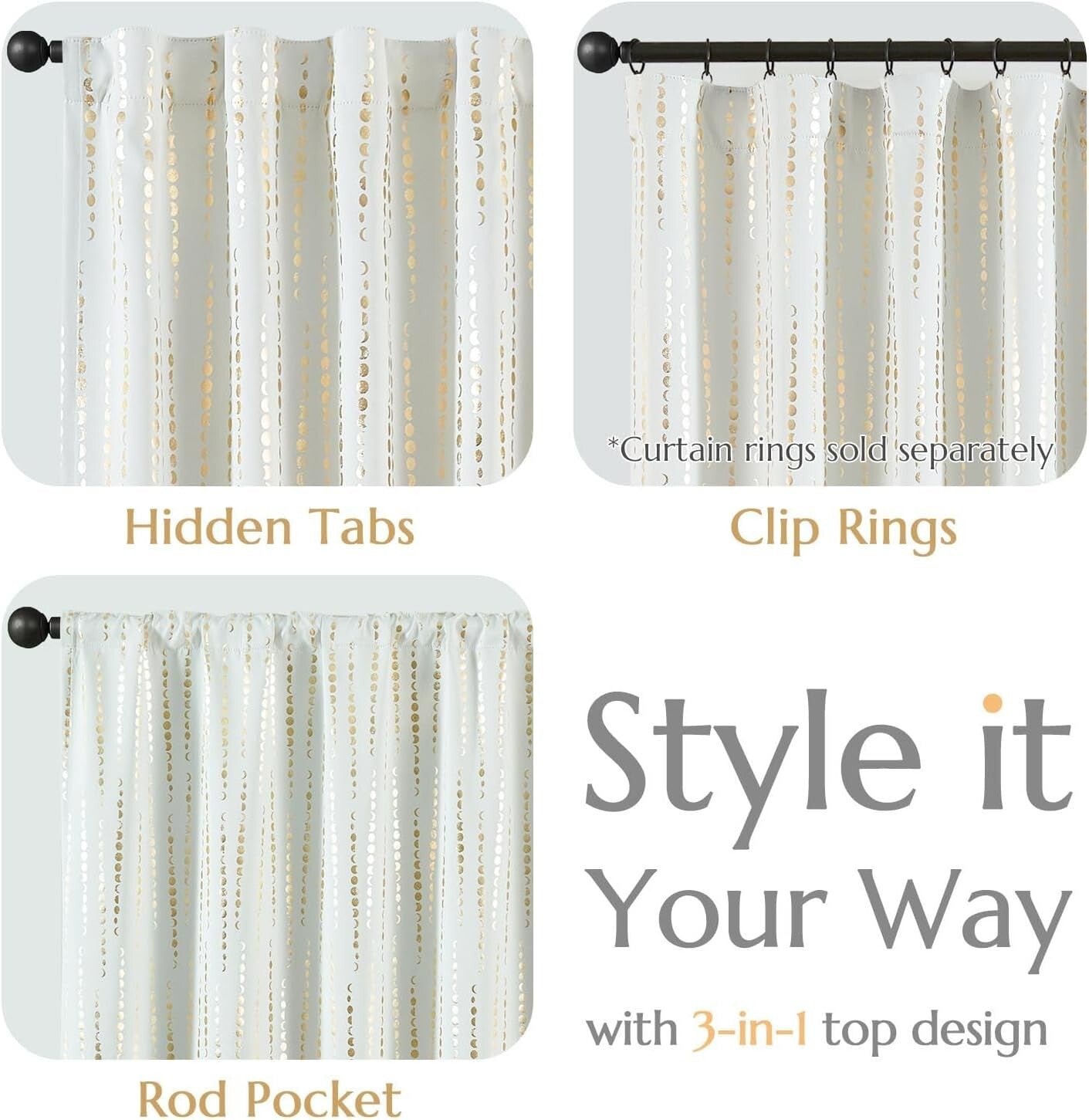 Decorative Thermal Blackout Curtains - 108 Inch Moon Phases for Modern Homes