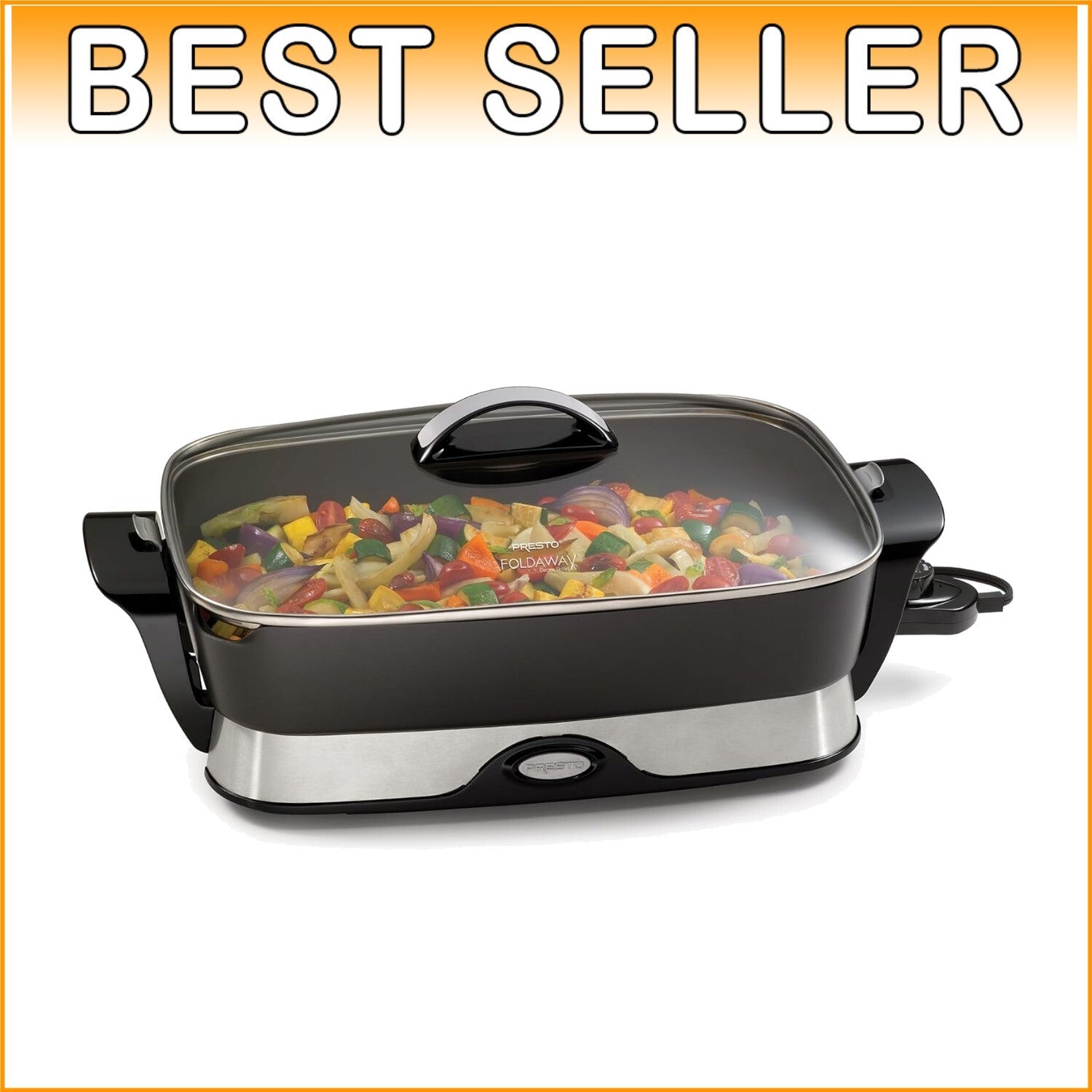 Ceramic Nonstick 16-Inch Foldaway Skillet with Temperature Control and Glass Lid