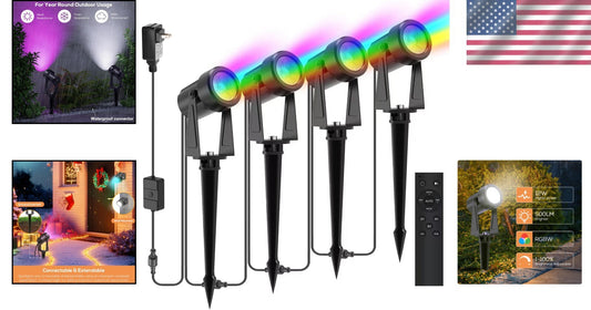 Connectable RGBW Outdoor Spot Lights with Adjustable Heads - Waterproof 4 Pack