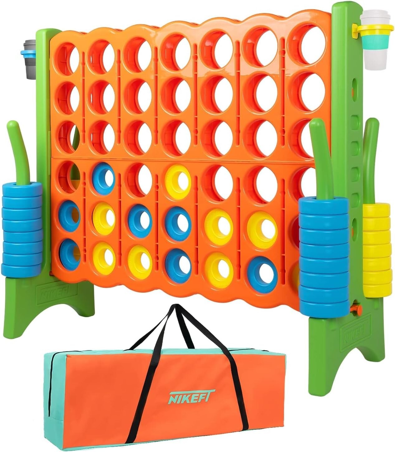 48" Jumbo 4-in-a-Row Game Set with 44 Rings & Drink Holder - Family Fun!