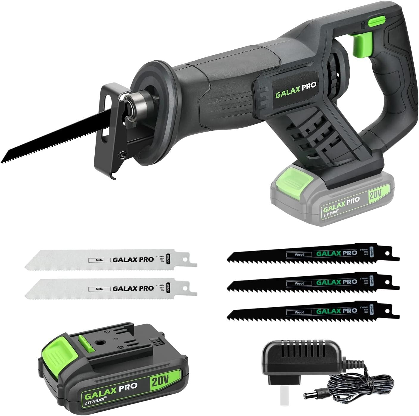 Powerful 20V Cordless Reciprocating Saw with 7/8" Stroke Length & Comfort Grip