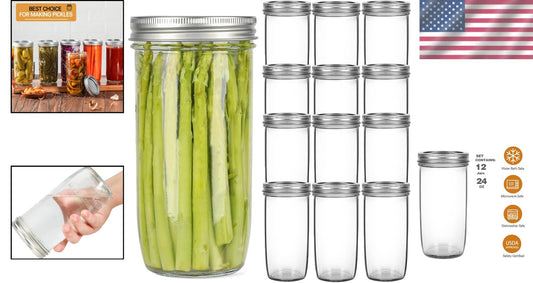 Durable Lead-Free 24oz Glass Jars - 12 Pack with Airtight Lids for Food Storage